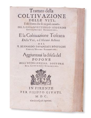 WINE.  Soderini, Giovanni Vittorio; et al. Trattato della Coltivazione delle Viti [etc.].  1600